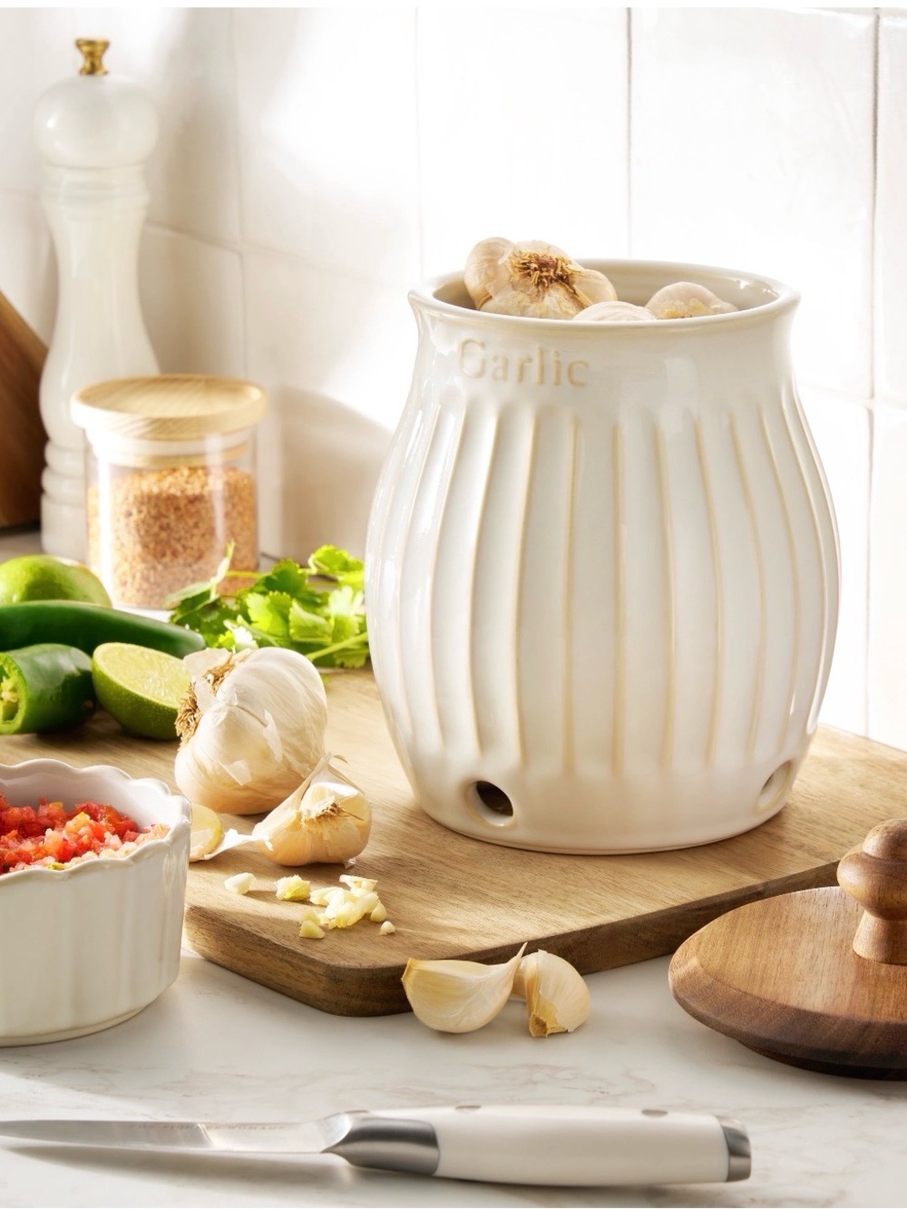 The Pioneer Woman Cream Ceramic Garlic Jar with Ventilation